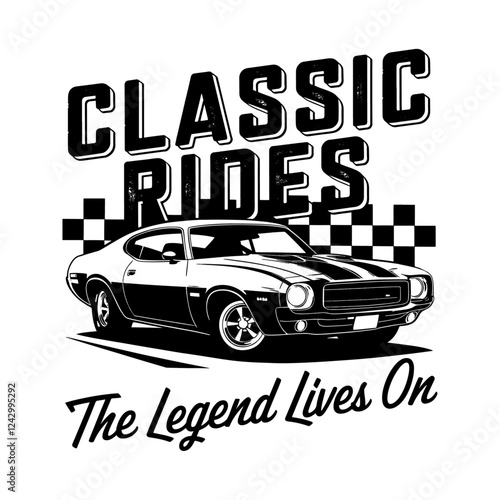 Celebrate automotive history with our "Classic Rides - The Legend Lives On" T-shirt! Featuring an iconic muscle car and a striking design, this shirt is perfect for car enthusiasts who appreciate time