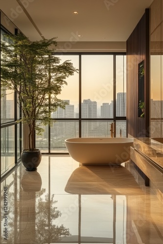 Wallpaper Mural Serene bathroom interior with city view modern design tranquil atmosphere Torontodigital.ca