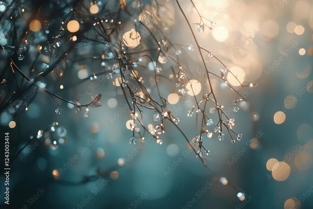 Obraz premium ethereal crystalline bokeh effect with soft pastel gradient, floating luminescent particles creating dreamy dimensional depth