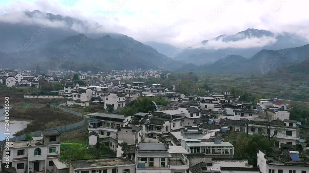 Aerial photography of Chengkan Village in southern Anhui in the rain,
Aerial photography of Chengkan Village in southern Anhui in the rain,