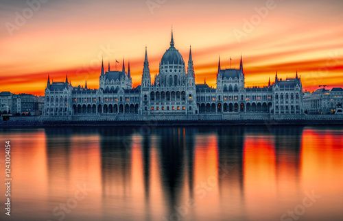 Hungarian parliament building in budapest ar sunrise