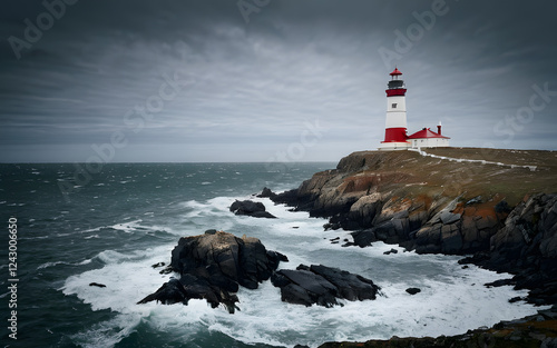 Lonely lighthouse on a rugged coastline