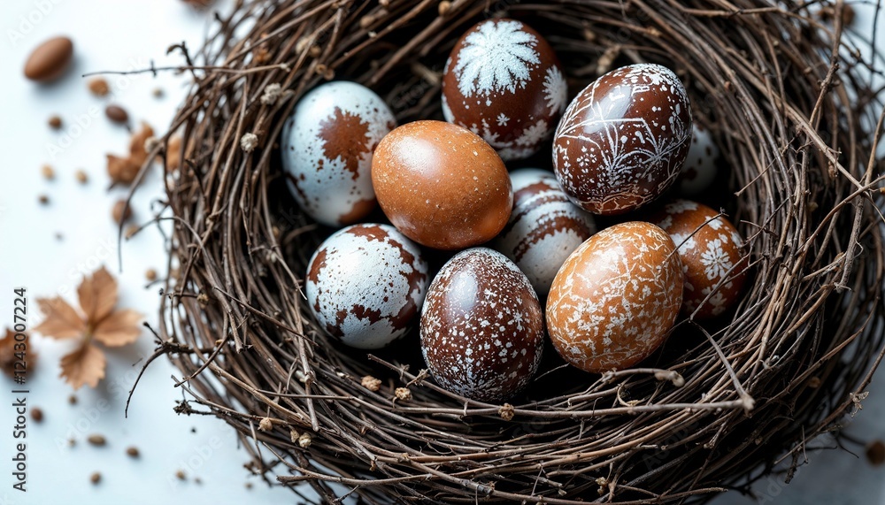 Easter Egg Shaped Chocolate Candies with Marshmallow Filling in a Nest, square
Easter Egg Shaped Chocolate Candies with Marshmallow Filling in a Nest, square