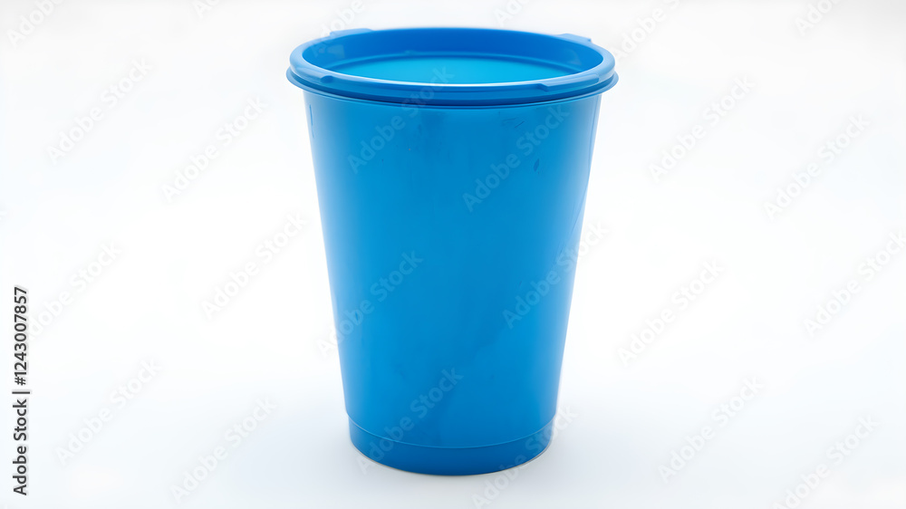 a battered blue plastic cup, on a white background. Generative AI a battered blue plastic cup, on a white background. Generative AI