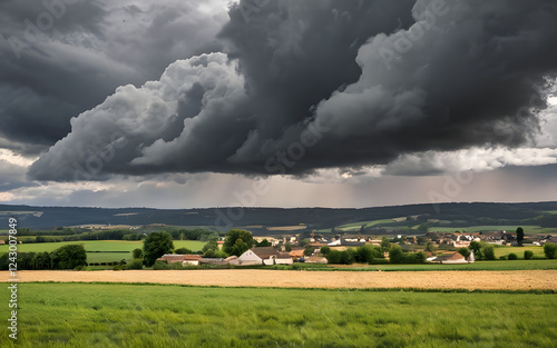 Stormy clouds above a quiet rural town