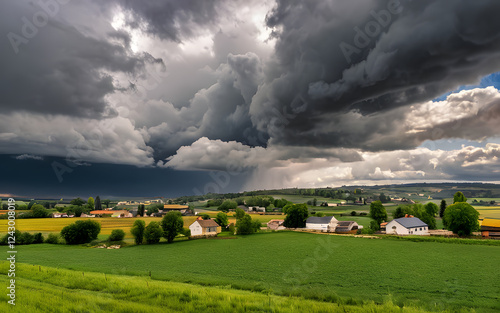 Stormy clouds above a quiet rural town