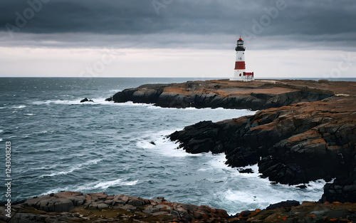 Lonely lighthouse on a rugged coastline