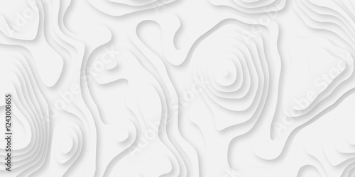 Abstract white paper cut background with lines. Background of the topographic map. White wave paper curved reliefs abstract background. Realistic papercut decoration textured with wavy layers.