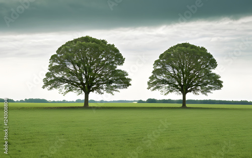 Wide open field with a twice tree