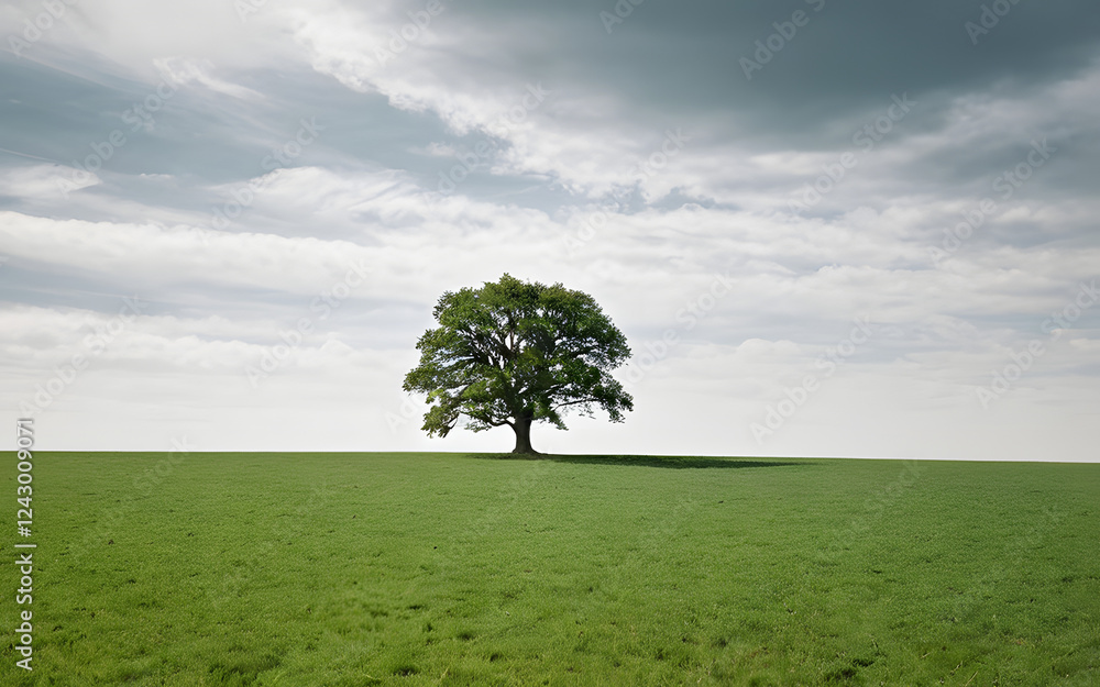 Obraz premium Wide open field with a lone tree