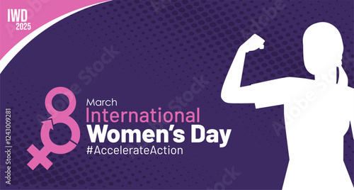 Accelerate action trendy art banner for International Women's day 2025 celebration. IWD 2025 campaign for women's equality with new theme hastag #AccelerateAction. 