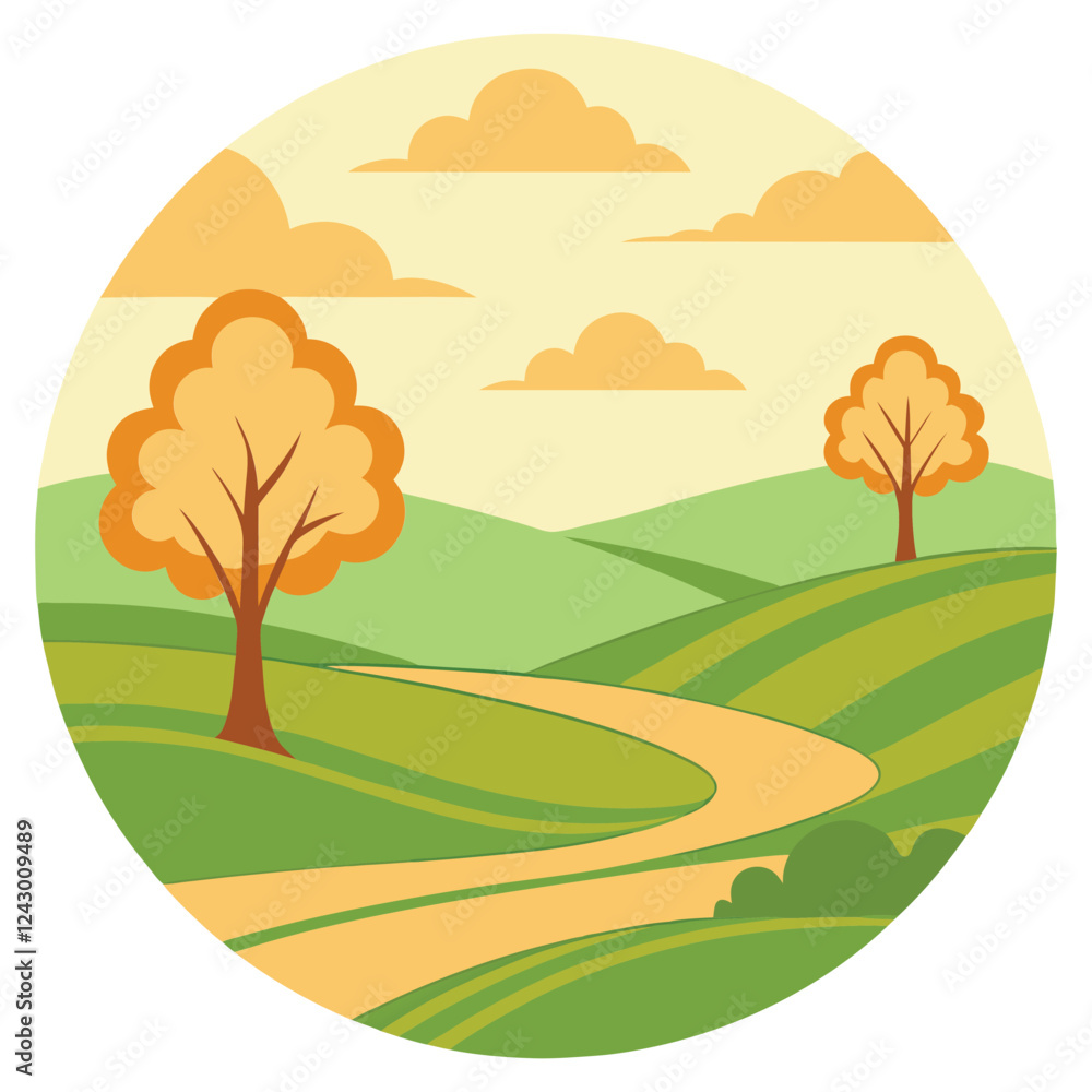 Obraz premium a peaceful countryside scene with in green and gold.