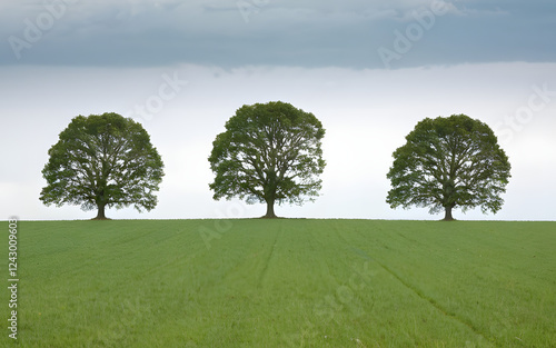 Wide open field with a three trees