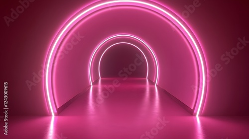 Pink Neon Archway Tunnel Glows Brightly