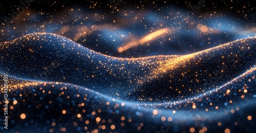 A surreal background featuring abstract blue energy lines and luminous, magical particles, set in a futuristic hi-tech environment