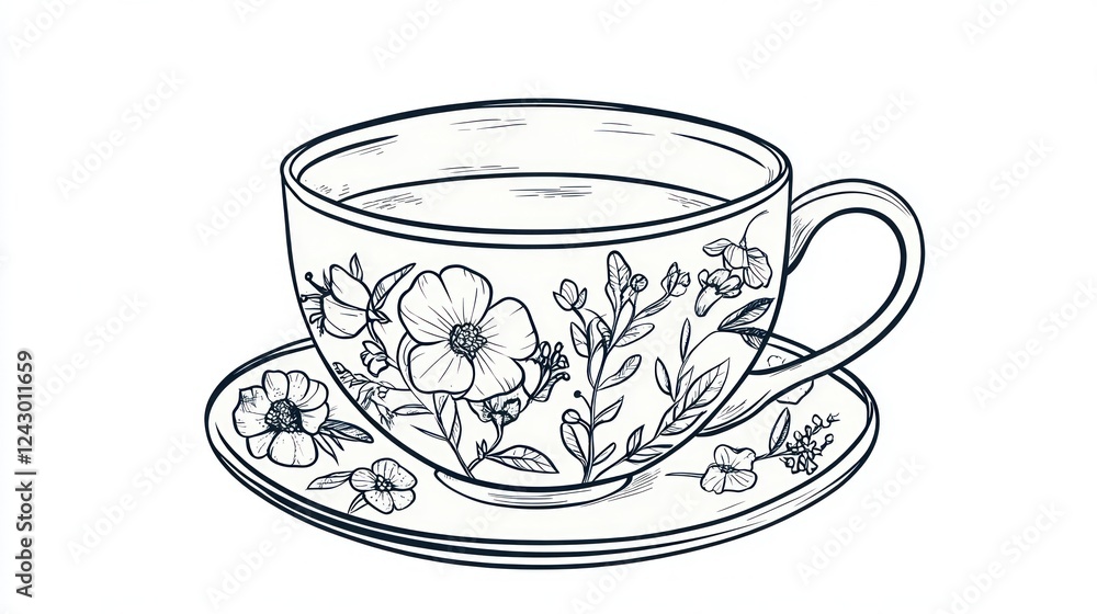 Floral Teacup on Saucer, Cozy Home Setting Floral Teacup on Saucer, Cozy Home Setting