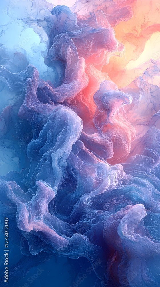 Fototapeta premium A mesmerizing abstract composition showcasing fluid colors of blue and pink swirling together, creating a sense of motion and tranquility.