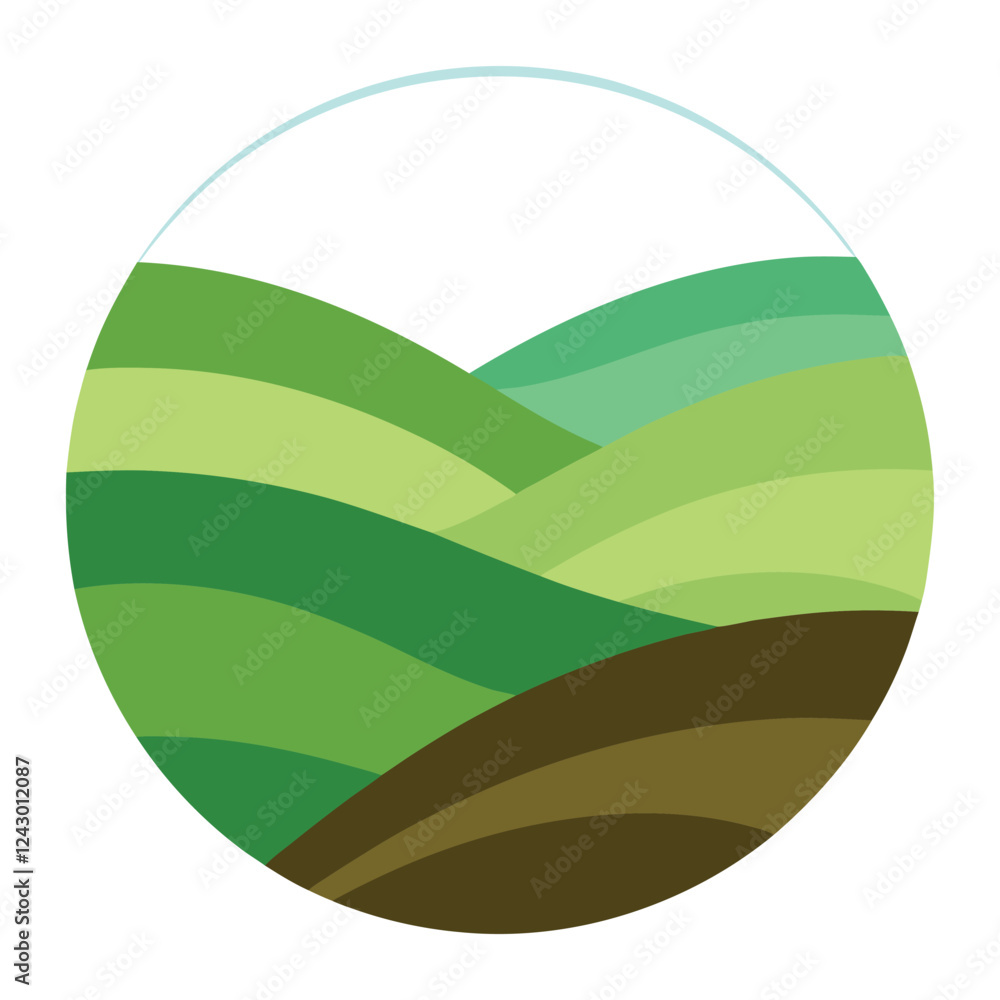 a valley with layered green and brown watercolor hills