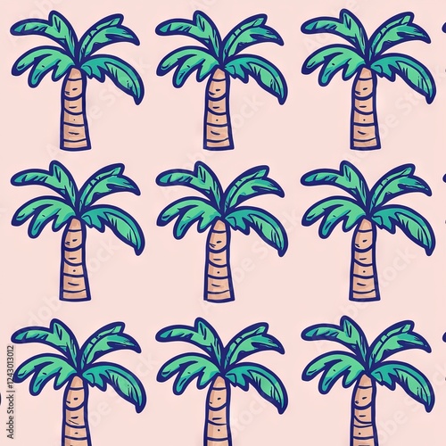 Vibrant palm tree silhouettes form a seamless pattern with distinct outlines.