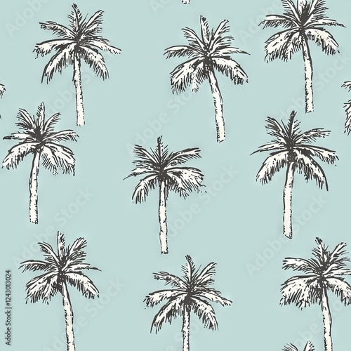 Pattern of seamless tropical palm tree outlines and silhouettes.