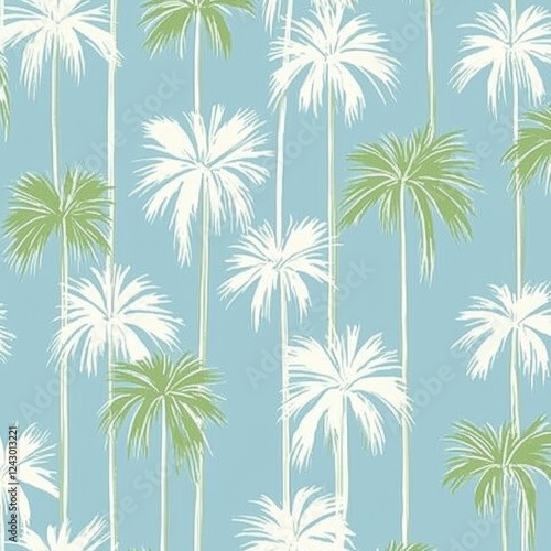 Seamless pattern of tropical palm tree silhouettes and outlines.