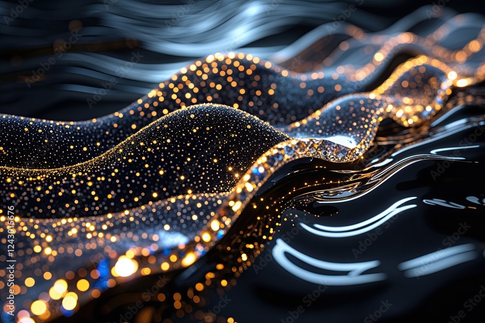 Glamorous Crystal Sparkle Wave on Ebony with Stunning Flow and Illumination Glamorous Crystal Sparkle Wave on Ebony with Stunning Flow and Illumination