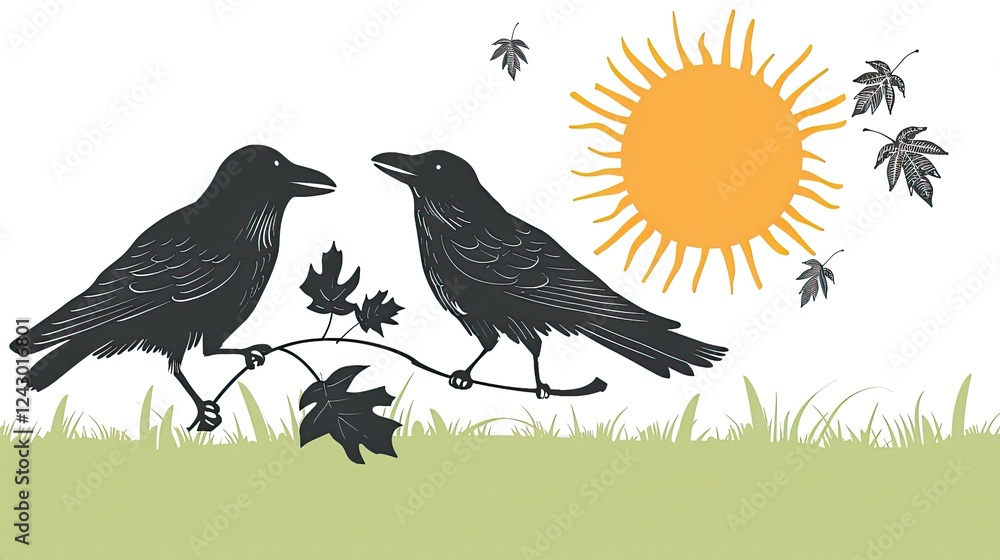 A simple children's book illustration of two birds A simple children's book illustration of two birds