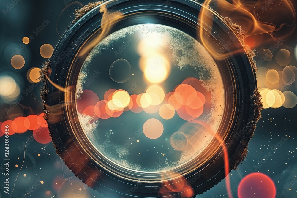 Obraz premium Abstract Bokeh Lens Overlay with Light Leaks and Vintage Dust Effects