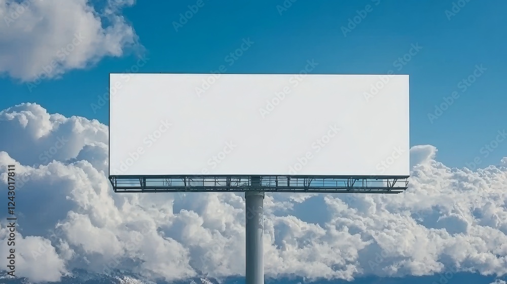 Fototapeta premium An empty outdoor billboard with a blue sky background, depicted in 8K high quality. A 3D realistic illustration of a large billboard.