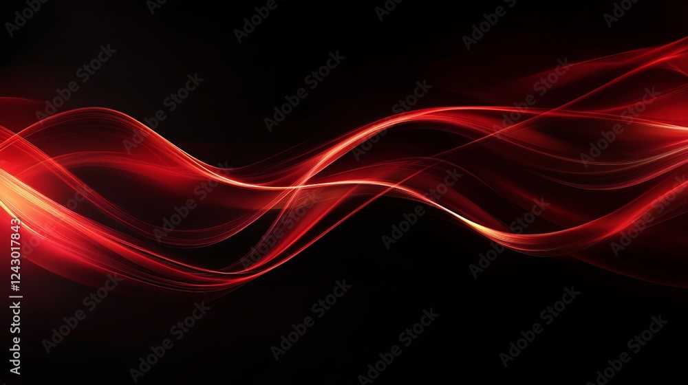 Fototapeta premium A captivating abstract image featuring vibrant neon lines flowing across a dark background. The vibrant red trails, captured with a slow shutter speed, create a dynamic and ethereal effect