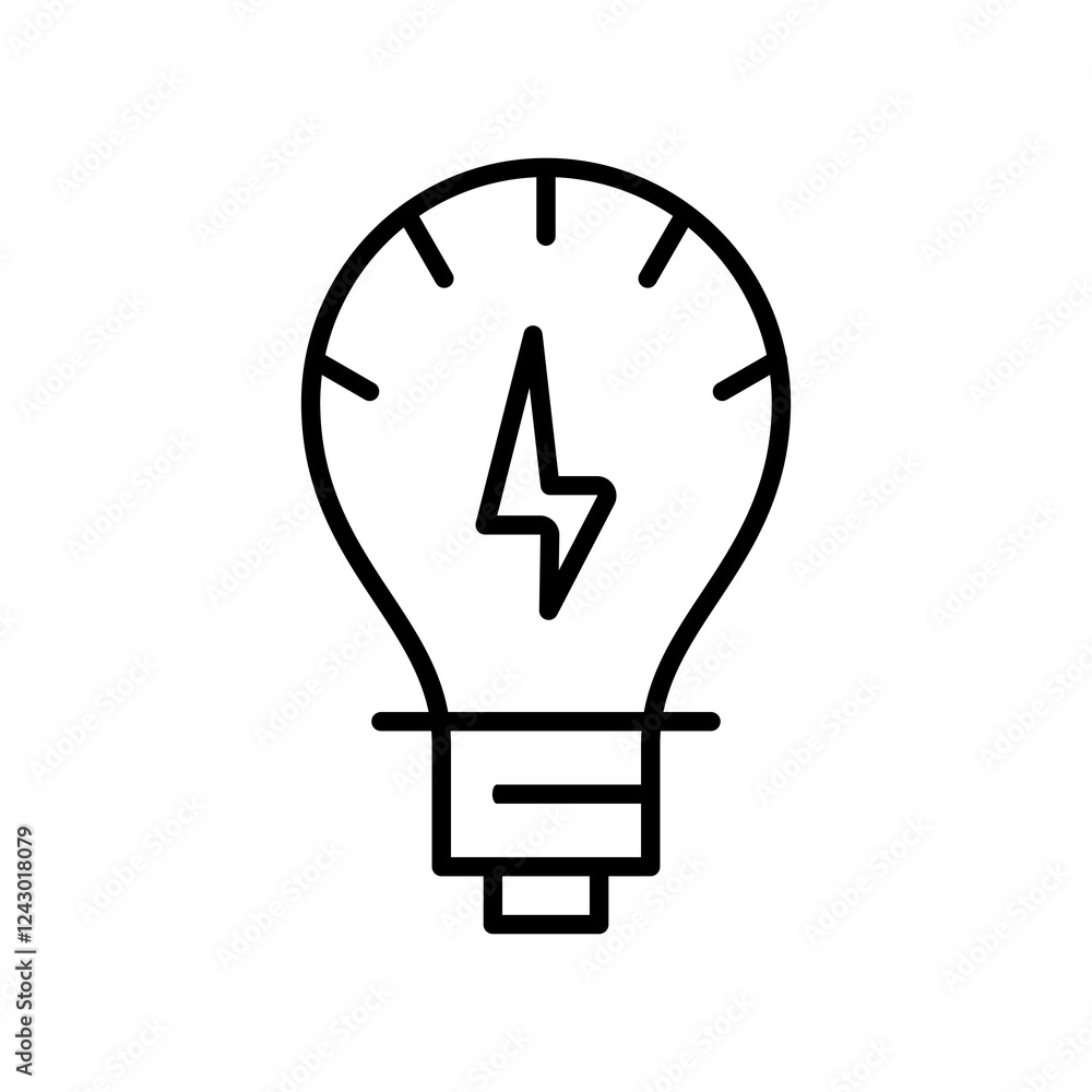Energy Efficient Light Bulb line icon, drawing of a light bulb with a lightning bolt inside, suitable for presentations, educational materials, and business concepts. Energy Efficient Light Bulb line icon, drawing of a light bulb with a lightning bolt inside, suitable for presentations, educational materials, and business concepts.