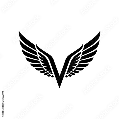 Winged Letter V Black Logo Design, Black letter V with symmetrical wings, forming a bold and stylish logo. Ideal for branding, aviation, business, sports, or creative identity.  
  
