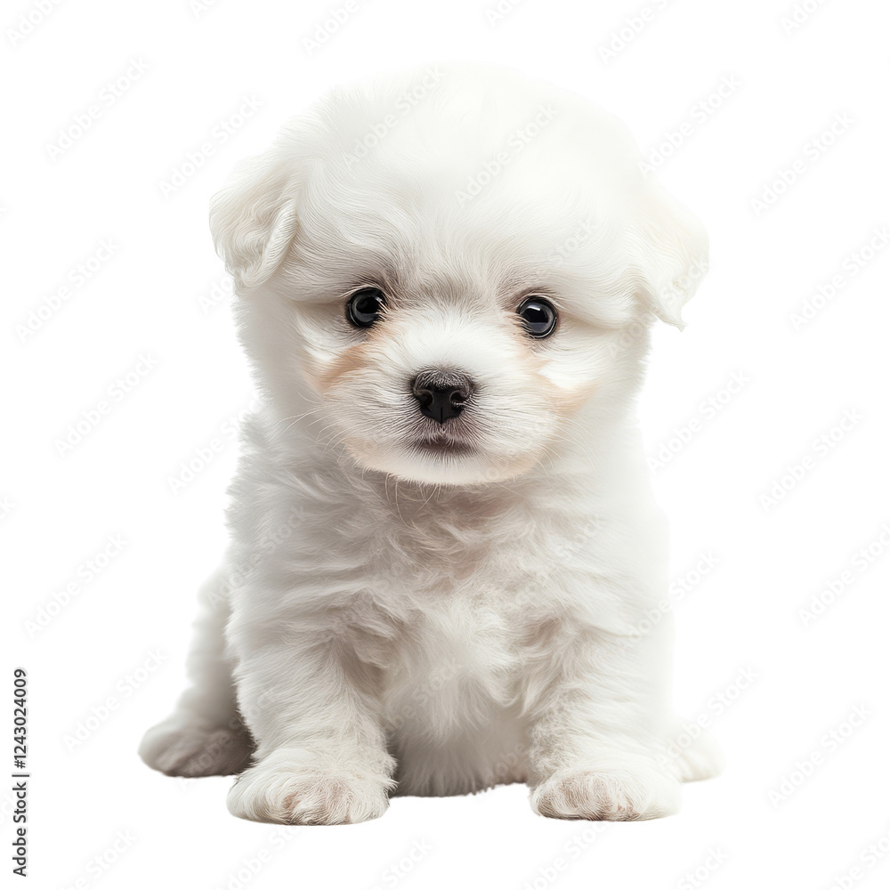 A fluffy white puppy with big eyes sits attentively, showcasing its soft fur and adorable features. A fluffy white puppy with big eyes sits attentively, showcasing its soft fur and adorable features.