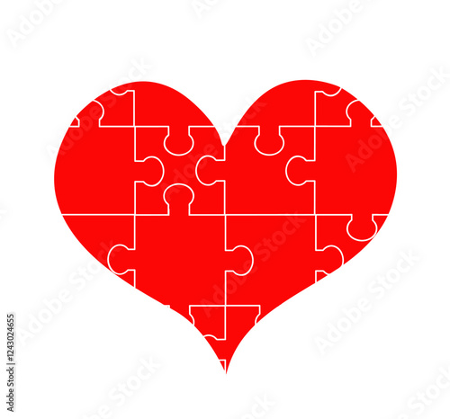 Vector illustration with Puzzle red love hearts