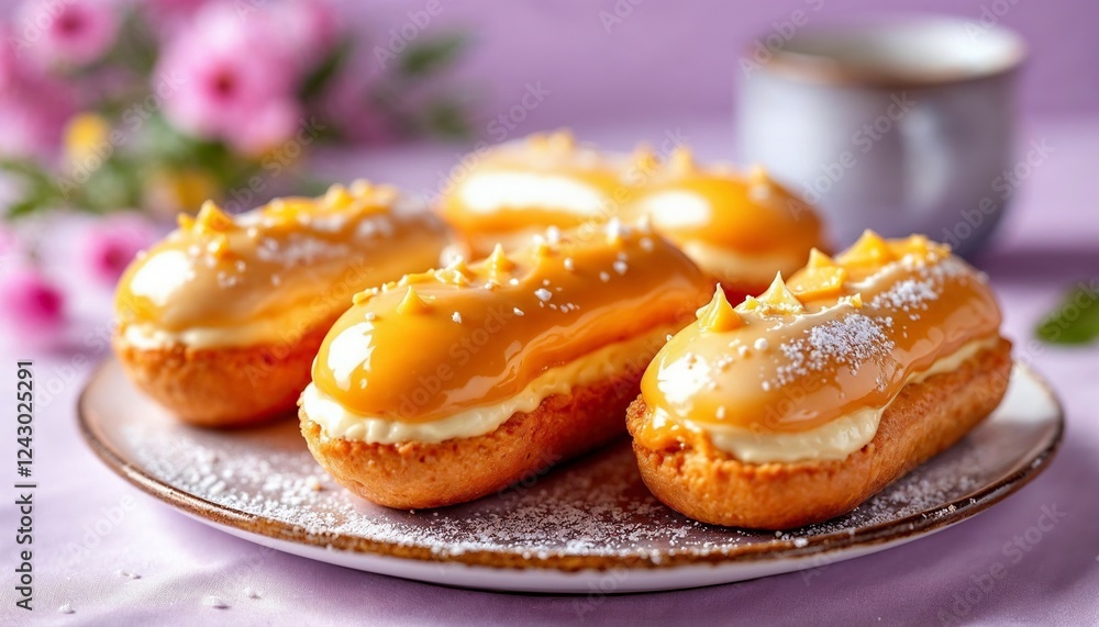 Delicious eclair filled with cream isolated on white
Delicious eclair filled with cream isolated on white