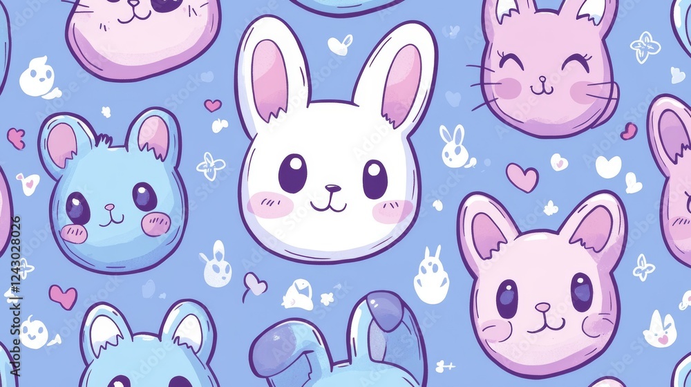 Cute animal illustrations featuring bunnies and mice colorful background fun pattern design Cute animal illustrations featuring bunnies and mice colorful background fun pattern design