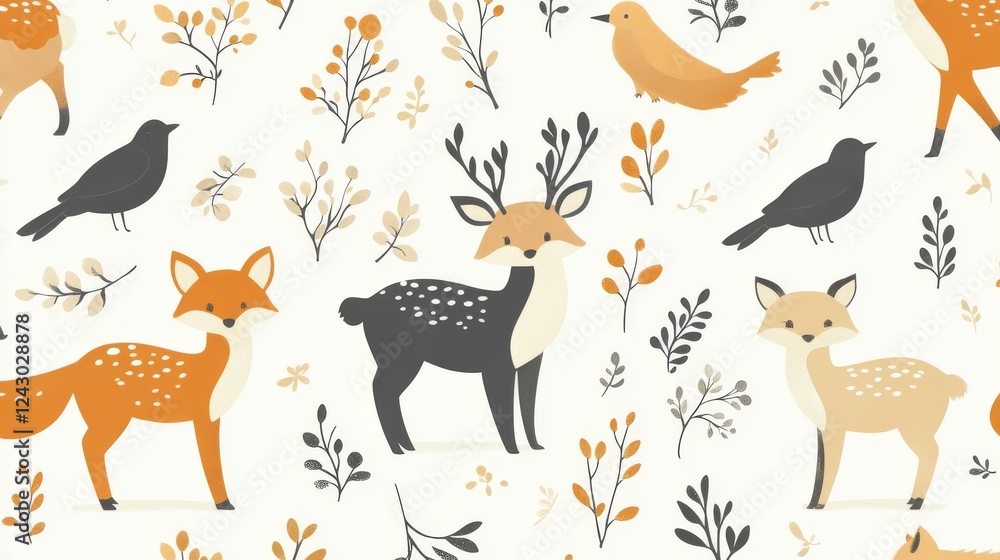 Obraz premium Whimsical animal patterns nature digital illustration playful colorful creative design