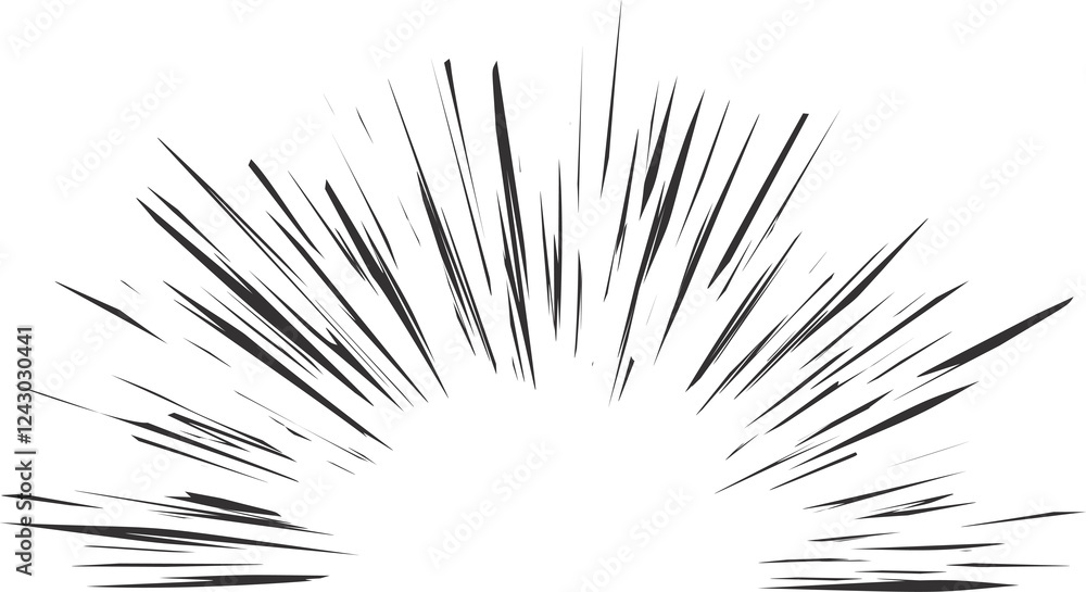 Obraz premium Explosion speed lines. Comic radial burst. Manga motion element of burst. Superhero frame, glow and power rays. Sparks of abstract bang roar and scream