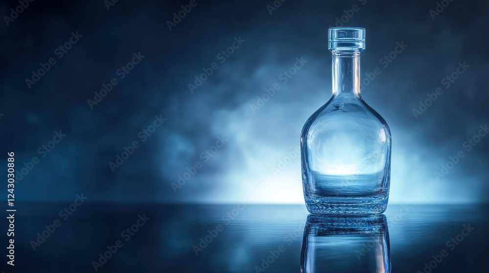 Mysterious Empty Glass Decanter on Reflective Surface