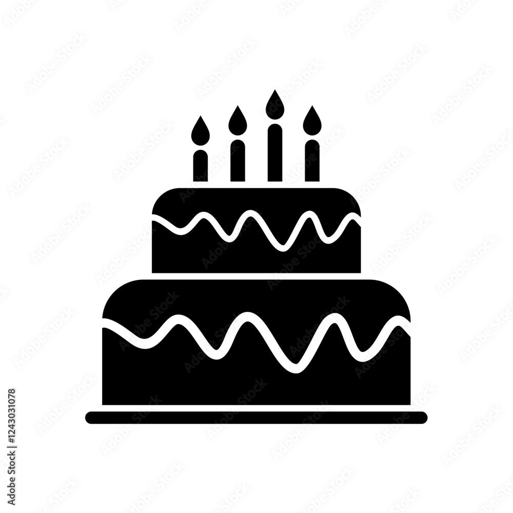 Birthday cake icon vector silhouette. Celebration events, Outline pie with candles symbol. happy birthday cake drawing. Vector illustration Birthday cake icon vector silhouette. Celebration events, Outline pie with candles symbol. happy birthday cake drawing. Vector illustration