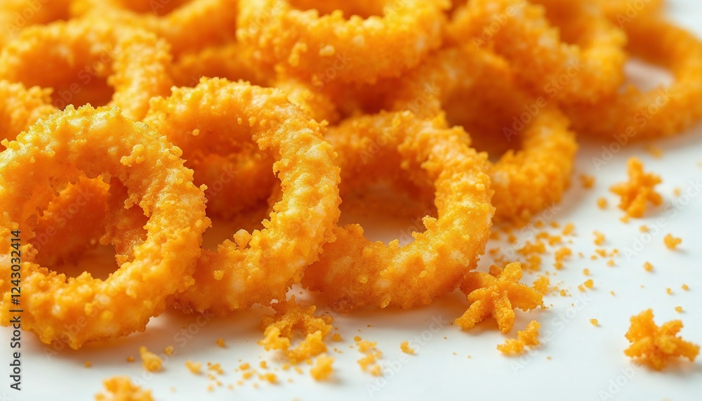 Onion rings in closeup.
Onion rings in closeup.