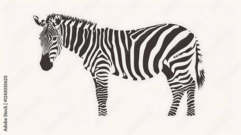 Fototapeta premium Clean linear icon of a zebra, in black and white stripes. Minimalistic, elegant lines capturing uniqueness.