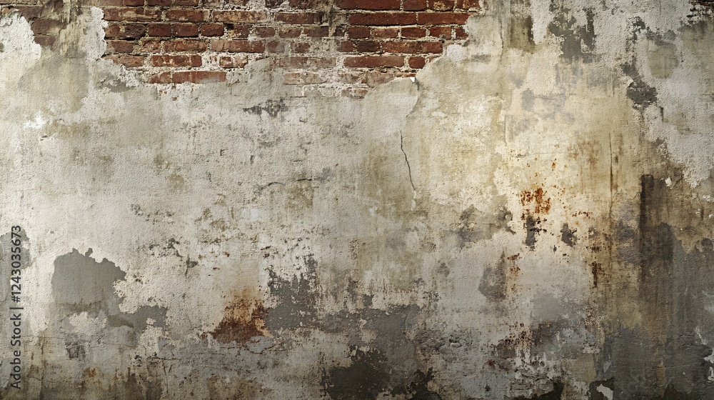 Obraz premium Old damaged brick wall with falling off plaster showing crumbling bricks