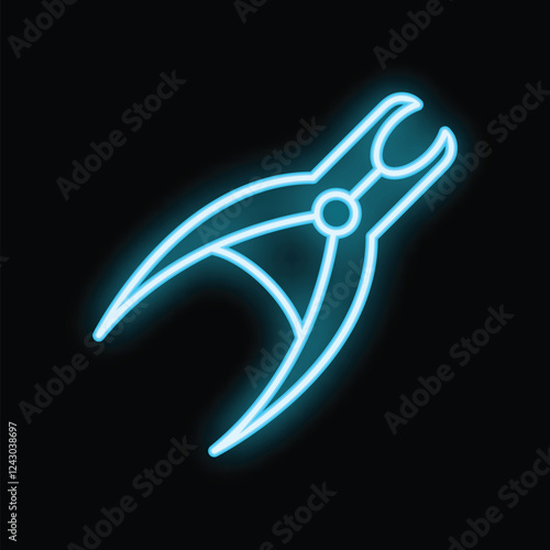 Glowing neon icon of nail clippers shining on black background