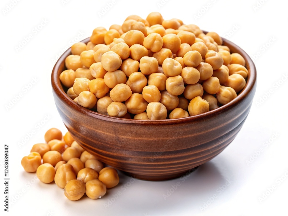 Chickpeas in a bowl, side and top views, against a plain white background. Chickpeas in a bowl, side and top views, against a plain white background.
