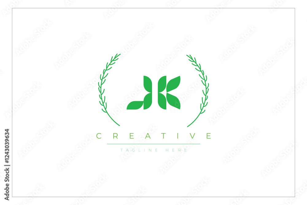 JK letters eco logo with leaf. Fresh nature and healthy leaf logo design. JK letters eco logo with leaf. Fresh nature and healthy leaf logo design.