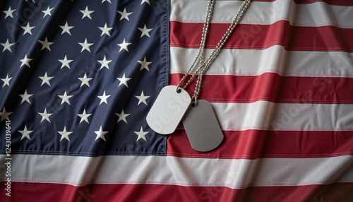 Folded American flag with military tags on top, symbolizing remembrance and honor