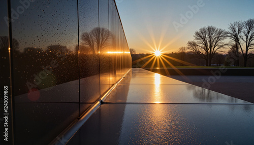 Vietnam Veterans Memorial Wall at Sunset with Sunlight Reflection, Evoking Remembrance photo