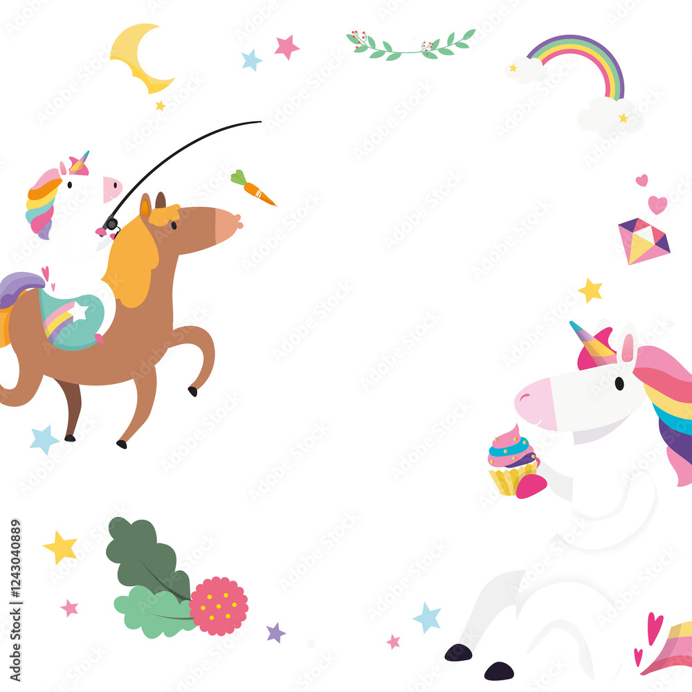 Fototapeta premium Unicorn png colorful frame magical theme for kids