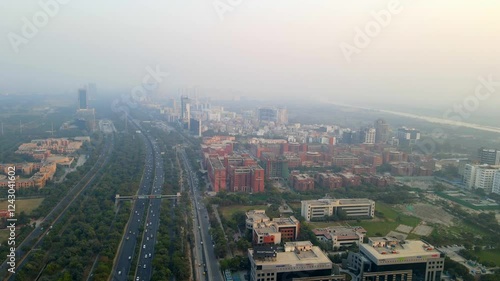 Aerial drone shot capturing Amity university in Noida India along the expressway photo